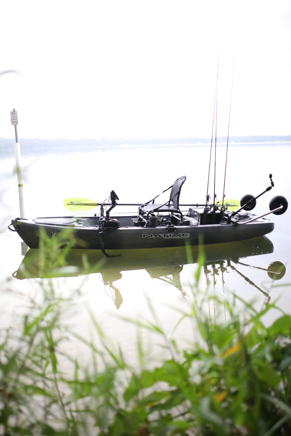 Native Fishing Kayak rigged with YakAttack, Fish Finder and Transducer